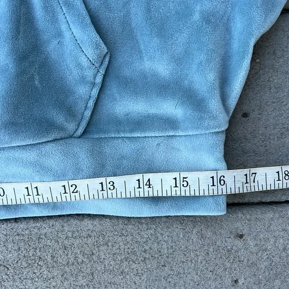 American Eagle Spa Blue Velour Cropped Pullover Hoodie Size Small - Picture 8 of 11